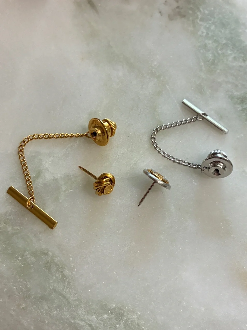 Lot of 2 Dunhill Tie Tacks With Chains